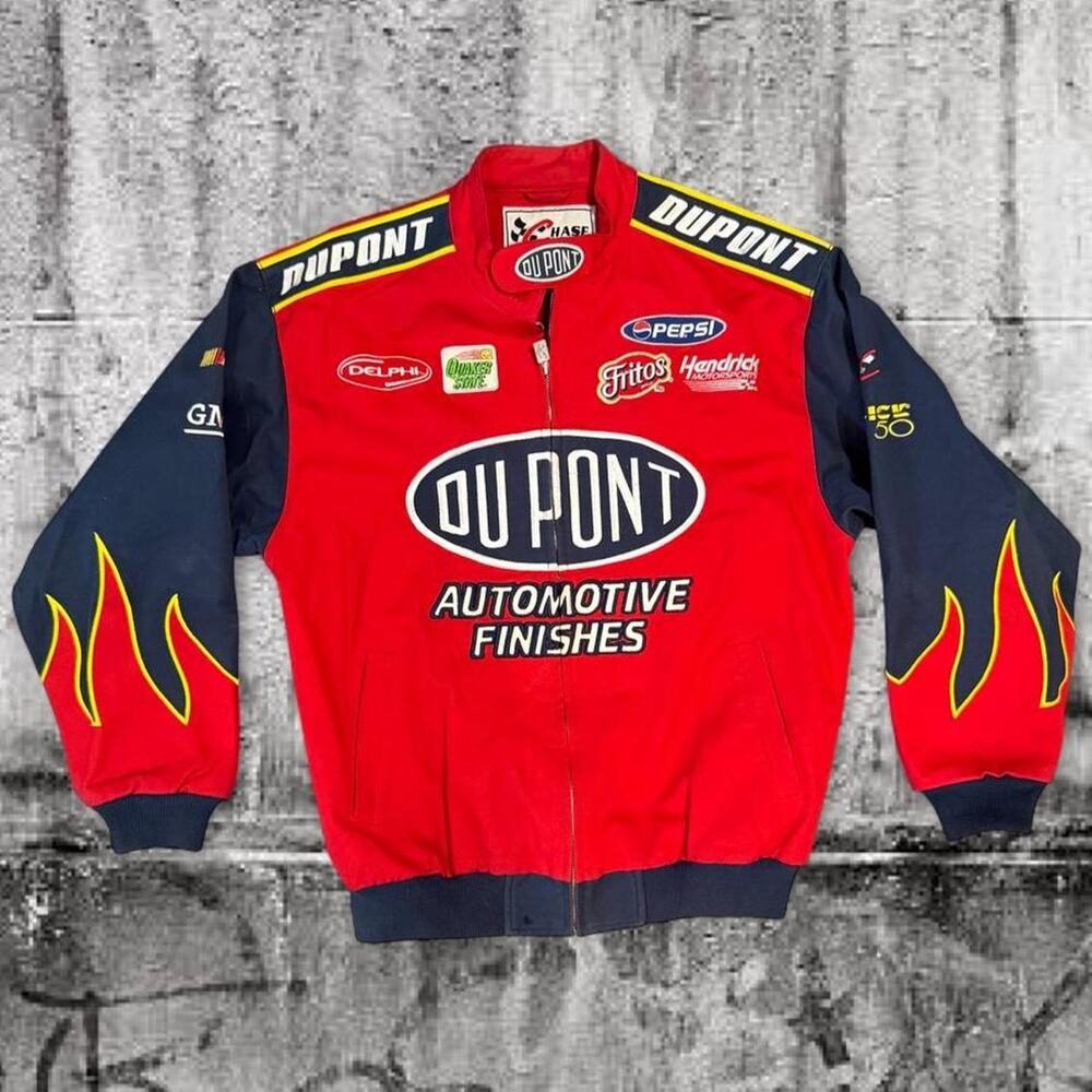 Vintage Chase Authentics Jeff Gordon DuPont Automotive NASCAR Flame Jacket M